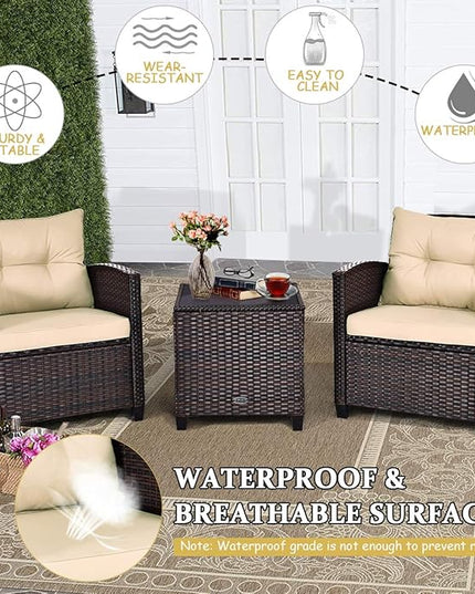 3 PCS Patio Furniture Set, Onesize, Beige - LeafyLoom