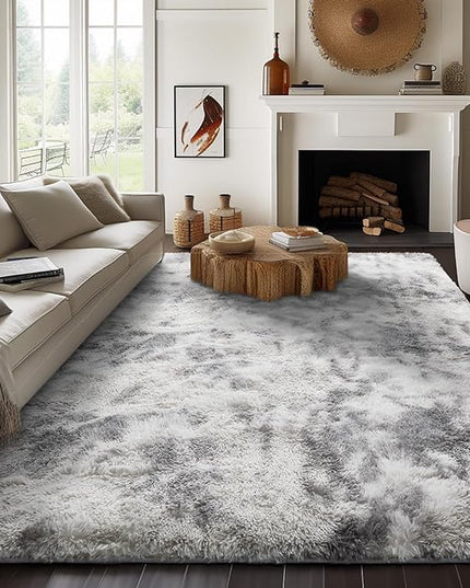 Ophanie Machine Washable Upgrade 8x10 Rugs for Living Room, Grey&White, Fluffy Shaggy Soft Area Rug, Non-Slip Indoor Floor Carpet for Bedroom, Kids Baby Boys Teen Dorm Home Decor Aesthetic, Nursery - LeafyLoom