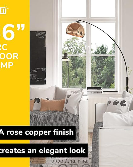 GETINLIGHT 66" Modern Rose Gold Arc Floor Lamp with Metal Shade and Black Marble Base, LED Bulb Included, IN-0806-1-CP - LeafyLoom