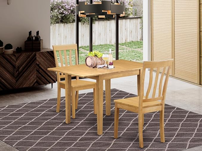 East West Furniture NDAN3-OAK-W Norden 3 Piece Room Furniture Set Contains a Rectangle Dining Table with Dropleaf and 2 Wood Seat Chairs, 30x48 Inch, Oak - LeafyLoom