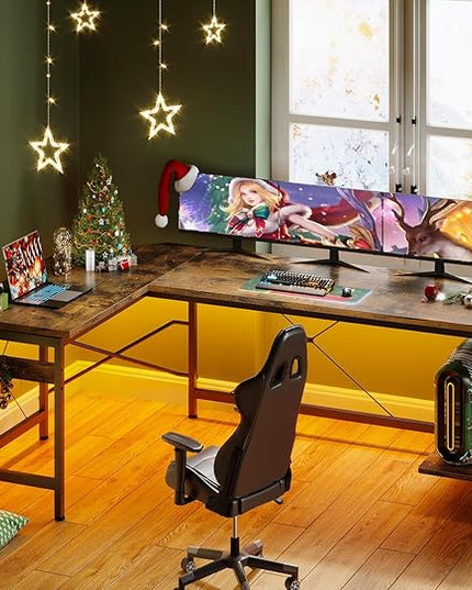 Coleshome 66" L Shaped Larger Gaming Desk, Corner Computer Desk, Sturdy Home Office Computer Table, Writing Workstation, Vintage - LeafyLoom