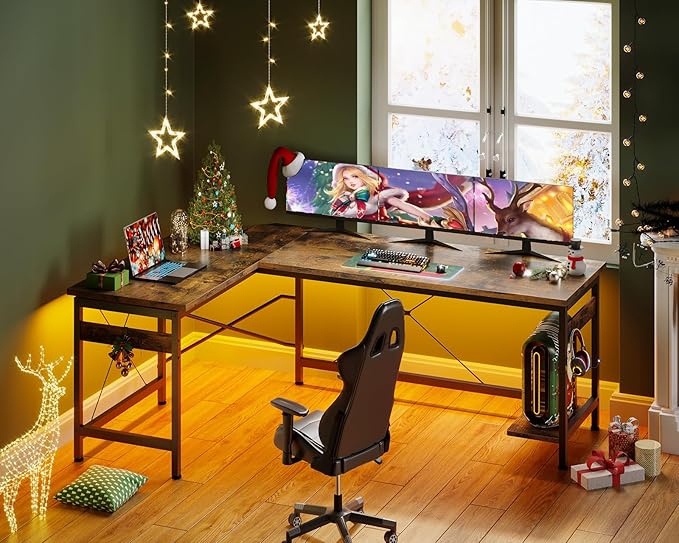 Coleshome 66" L Shaped Larger Gaming Desk, Corner Computer Desk, Sturdy Home Office Computer Table, Writing Workstation, Vintage - LeafyLoom