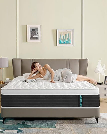 Full Mattresses,Hybrid 12 Inch Full Mattress in a Box,Memory Foam & Individually Pocket Spring for Pain Relief,Medium Firm Black Full Mattress,Pressure Relief,Certified. - LeafyLoom