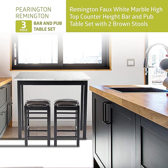 Pearington Remington High Top Counter Height Bar and Pub Table Set with 2 Chairs, White - LeafyLoom