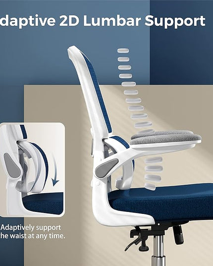 Ergonomic Office Chair, Desk Chair with Flip-up Arms, 2D Lumbar Support, Breathable Mesh Computer Chair with Thick Cushion, Comfortable Office Chair with 90°-130° Tilt Function - LeafyLoom