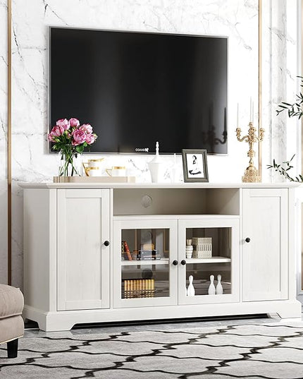 NicBex TV Stand for 65 Inch TV Modern TV Media Console Table with 2 Tempered Glass Doors Adjustable Panels,Entertainment Center with Storage for Living Room,59.8 Inch,White - LeafyLoom