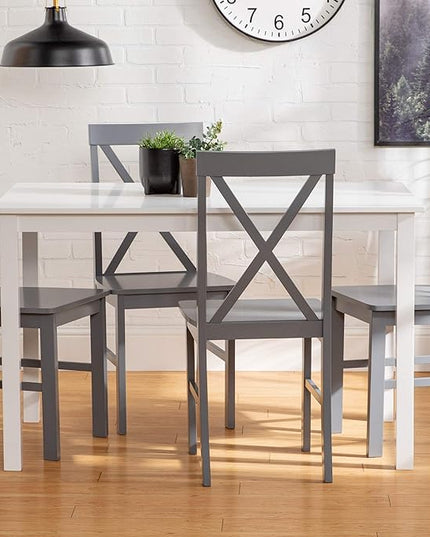 Walker Edison 4 Person Modern Farmhouse Wood Small Dining Table Dining Room Kitchen Table Set Dining 4 X Chairs Set, 48 Inch, White and Grey - LeafyLoom