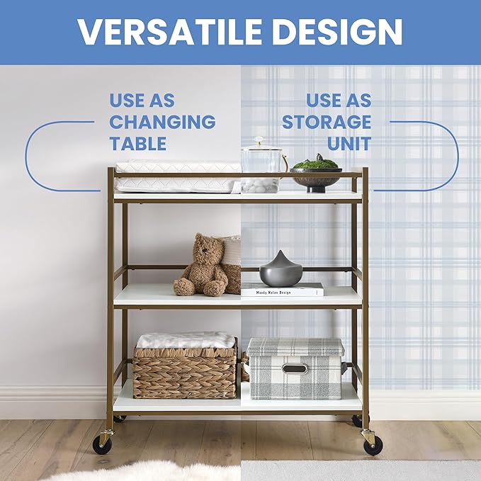 Delta Children Jade Changing Table/Cart, White Melamine/Bronze - LeafyLoom