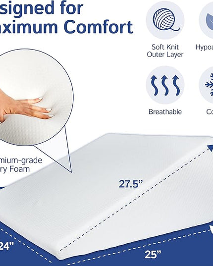 Ebung Body Positioner - Premium Memory Foam Wedge Pillow for Sleeping, Sitting, Snoring, Heartburn Relief, Pregnancy, TV, Reading, Backrest, Leg Rest - LeafyLoom