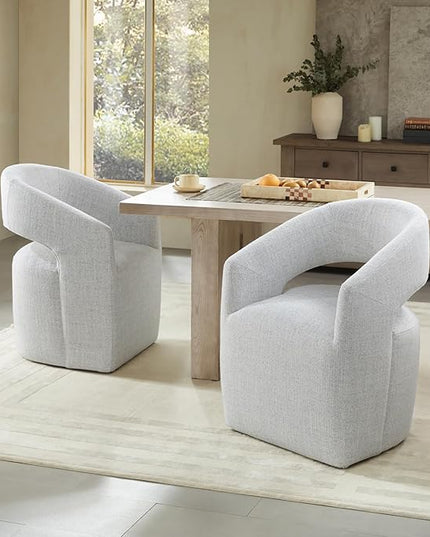 Dining Chairs with Casters Upholstered Modern Armchair with Rollers for Diningroom Bedroom Livingroom Reading Room, 32.25''H, Light Grey - LeafyLoom