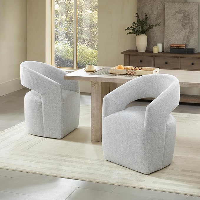 Dining Chairs with Casters Upholstered Modern Armchair with Rollers for Diningroom Bedroom Livingroom Reading Room, 32.25''H, Light Grey - LeafyLoom
