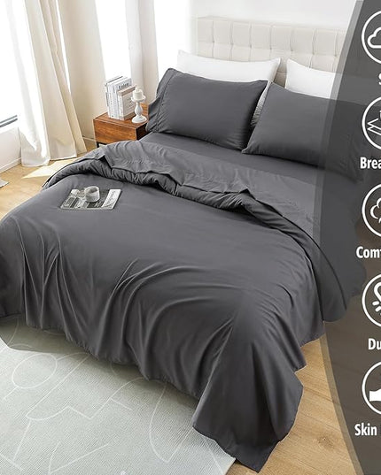 Whitney Home Textile King Sheet Set - 4 Piece Luxury Cooling Bed Sheets for King Size Bed, Silky Soft Sheets 16" Deep Pocket, Hotel Bedding Sheets and Pillowcases, Wrinkle Free Oeko-Tex Sheets - LeafyLoom