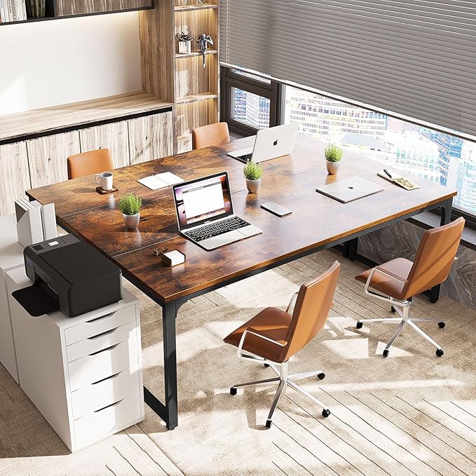 Coleshome 71 Inch Computer Desk, Executive Desk for Home Office, Study Student Writing Desk, Vintage - LeafyLoom