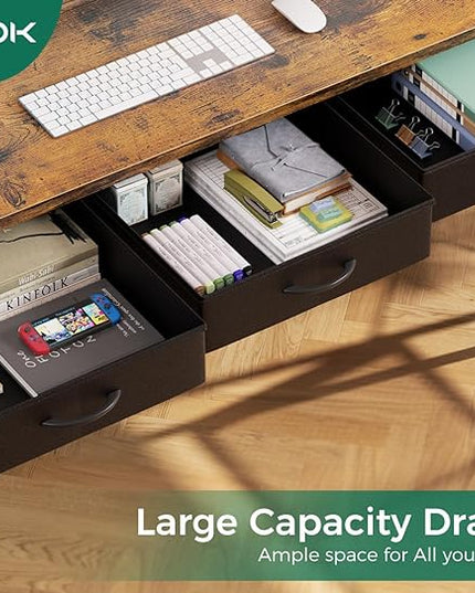 AODK 61 Inch L Shaped Computer Desk with Drawers, Corner Desk with Power Outlets & Reversible Storage Shelves, Movable CPU Stand for Home Office Gaming, Vintage - LeafyLoom