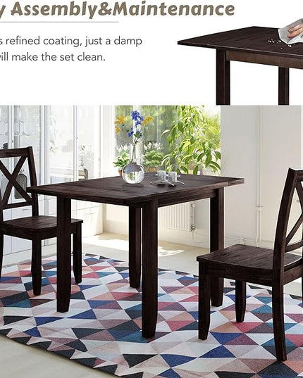Dining Room Table Set for 2, 3-Piece Wood Kitchen Table Set with Drop Leaf and 2 X-back Chairs, Breakfast Nook Dining Table Set for Small Place, Espresso - LeafyLoom