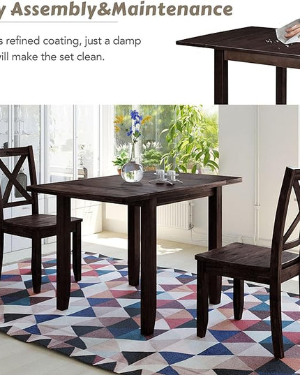 NicBex Kitchen Table for 2 Dining Table with Chairs 3-Piece Wood Drop Leaf Breakfast Nook Dining Table Set with 2 X-Back Chairs for Small Places, Farmhouse Style, Espresso - LeafyLoom