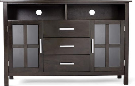 SIMPLIHOME Kitchener SOLID WOOD Universal TV Media Stand, 53 inch Wide, Contemporary, Living Room Entertainment Center with Storage, for Flat Screen TVs up to 60 inches in Hickory Brown - LeafyLoom