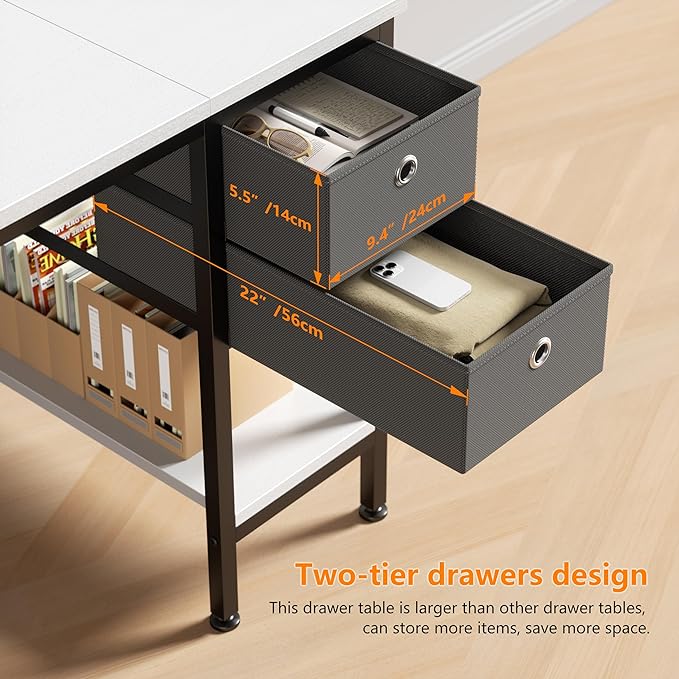 HOMIDEC Office Desk, Computer Desk with Drawers 55" Study Writing Desks for Home with Storage Shelves, Desks & Workstations for Home Office Bedroom - LeafyLoom