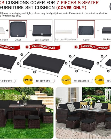 ClawsCover 13Pack Outdoor Seat and Back Cushions Replacement Covers Fit for 7Pieces Wicker Rattan Patio Furniture Set Sectional Couch with Dining Table and Ottoman,Dark Gray-Include Cover Only - LeafyLoom