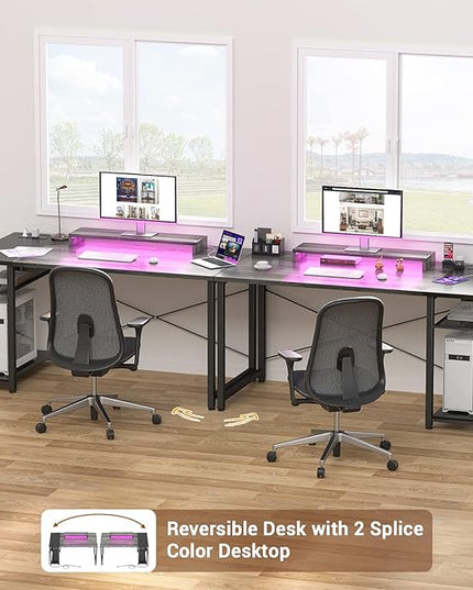 armocity Computer Desk with LED Lights, 47 Gaming Desk with Power Outlet and USB, Reversible Laptop Table with Moveable Monitor Stand for Small Spaces, Office, Room, Grey and Black - LeafyLoom