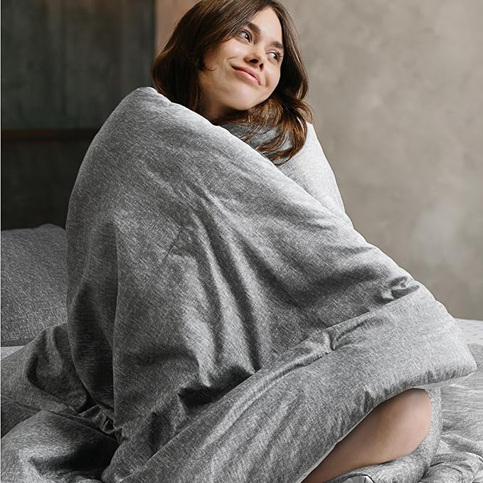Lightweight Grey Comforter for Queen Size and Full Size Bed, Modern Chambray Bedding Set, Including 1 Comforter and 2 Pillow Shams - LeafyLoom