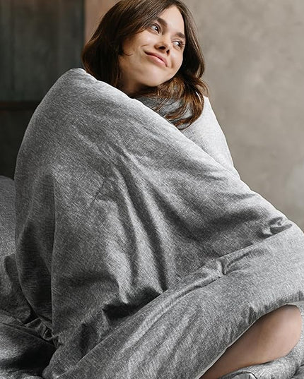 Modern Lightweight Grey Comforter Set King Size Bed, All-Season Luxury Chambray Bedding, Soft and Breathable, Including 1 Comforter and 2 Pillow Shams - LeafyLoom
