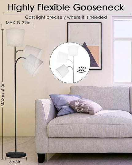 LED Floor Lamp, Standing Lamp for Living Room with Linen Lamp Shade,Adjustable Gooseneck Modern Reading Light,Floor Lamps for Bedroom,Office,Farmhouse,12W LED Bulb Included - LeafyLoom