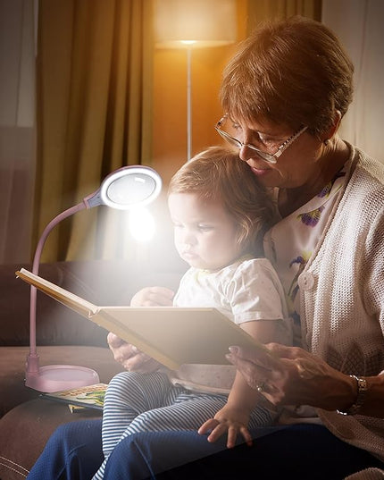 5X Magnifying Lamp，Lighted Magnifying Glass with Light and Stand Hands Free, Desk Magnifying Light, LED Magnifier Work Lamp for Women, Ladies, Kids Reading. - LeafyLoom
