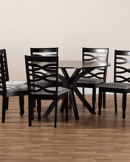 Baxton Studio Mila Modern and Contemporary Grey Fabric Upholstered and Dark Brown Finished Wood 7-Piece Dining Set - LeafyLoom