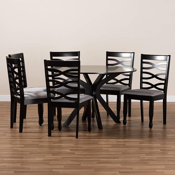 Baxton Studio Mila Modern and Contemporary Grey Fabric Upholstered and Dark Brown Finished Wood 7-Piece Dining Set - LeafyLoom