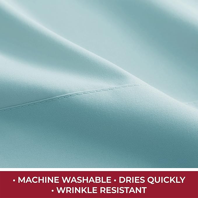 Mellanni RV Short Queen Sheets - 4 PC Iconic Collection Bedding Sheets & Pillowcases - Hotel Luxury, Extra Soft, Cooling Bed Sheets - Deep Pocket up to 10 inch (RV/Short Queen, Spa Blue) - LeafyLoom