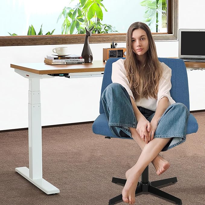 FDW Criss Cross Chair Armless Cross Legged Office Desk Chair Adjustable Swivel Ergonomic Gaming Chair No Wheels Backrest with Wide Seat Native Sponge Computer Task Vanity Chair for Home Office,Blue - LeafyLoom