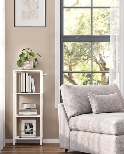 TUTOTAK Bookshelf, 4-Tier Tall Book Shelf, Narrow Bookcase for Small Space, DIY Stackable Bookshelf, for Living Room, Office, Study, Entryway, Industrial, White BS01BW004 - LeafyLoom