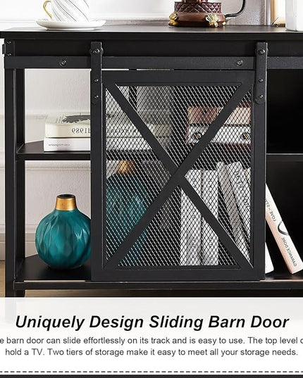 HOMISSUE Corner TV Stand, Corner TV Stand for 55 60 Inch TV, Industrial & Farmhouse Corner Entertainment Center w/Sliding Barn Door, Corner TV Cabinet for Living Room, Black - LeafyLoom
