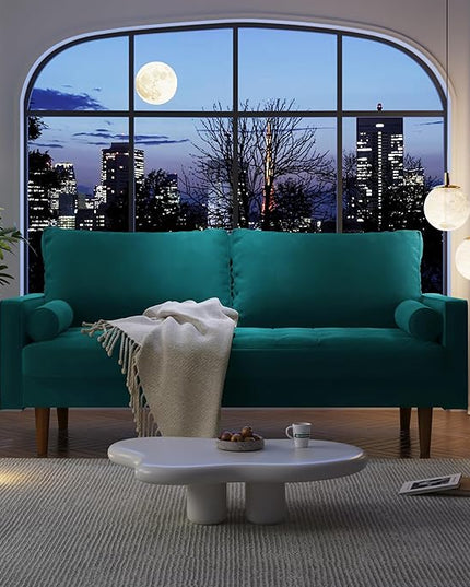 Velvet Furniture for Small Spaces, Mid-Century Modern Loveseats for Living Room, Love Seat Couch Sofas, 70 Inches, Teal Blue - LeafyLoom