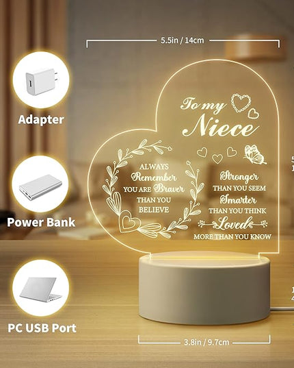 Niece Gifts from Auntie, Gifts to My Niece - Engraved Night Light, Birthday Gifts for Niece from Aunt, Encouragement Gifts for Niece from Aunt Uncle - LeafyLoom