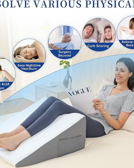 Wedge Pillow for Sleeping, 10 Inch Bed Wedge Pillow for Acid Reflux Wedge Pillow Post Surgery, Memory Foam Triangle Wedge Pillow, Pillow Wedge with Washable Cover - LeafyLoom