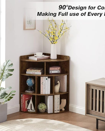 Vecelo 3-Tier Corner Cabinet with 8 Cubbies, Wooden Cube Storage Organizer, Modern Bookshelf Units for Playroom, Bedroom, Living Room, Brown - LeafyLoom