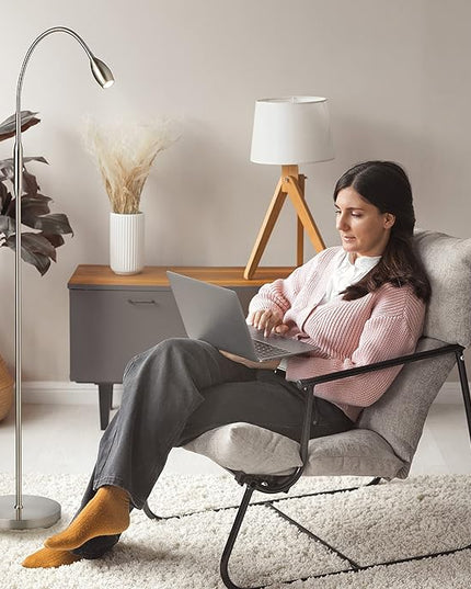 O’Bright Ray – Adjustable LED Beam Floor Lamp, Dimmable and Zoomable Spotlight, Flexible Gooseneck, Reading/Crafting Standing Lamp, Work Table Light, Brushed Nickel - LeafyLoom