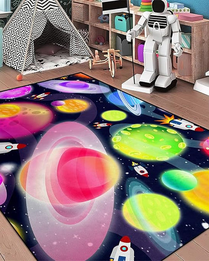 Solar System Rug - Space Rug Galaxy Area Rugs for Kids Bedroom Kids Play Rug Outer Space Carpet Space Rug for Boys Room Planet Carpet for Kids Space Themed Bedroom Decor,5'×7' - LeafyLoom
