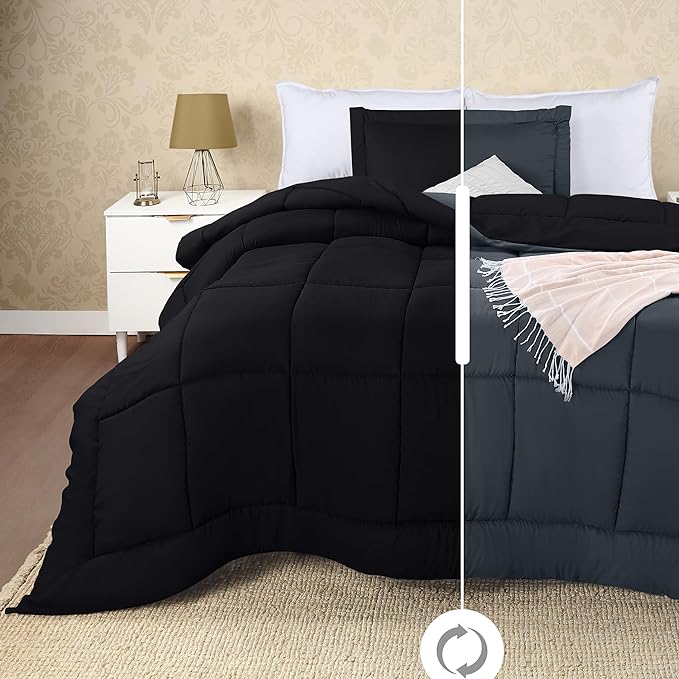 Utopia Bedding Twin Comforter Set Kids with 1 Pillow Sham, Bedding Comforter Sets, Down Alternative Reversible Black/Grey Comforter, Soft and Comfortable, Machine Washable - LeafyLoom