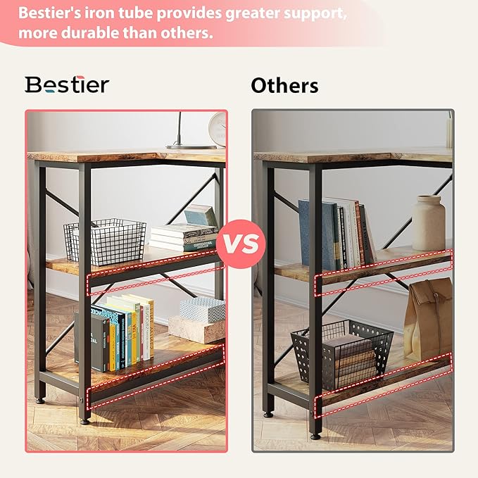 Bestier Small L Shaped Desk with Shelves 47 Inch Reversible Corner Computer Desk Writing Gaming Storage Table for Home Office Small Space, Rustic Brown - LeafyLoom