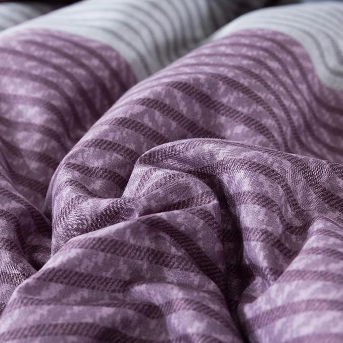 Andency Stripe Comforter Set King Size (104x90 Inch), 3 Pieces Purple and Gray Patchwork Striped Comforter, Soft Microfiber Down Alternative Comforter Bedding Set with Corner Loops - LeafyLoom