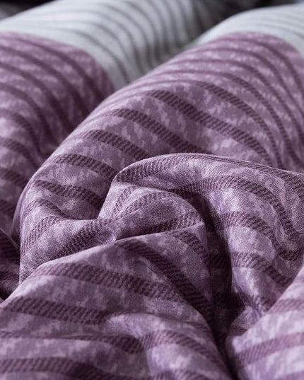 Andency Stripe Comforter Set Queen Size (90x90 Inch), 3 Pieces Purple and Gray Patchwork Striped Comforter, Soft Microfiber Down Alternative Comforter Bedding Set with Corner Loops - LeafyLoom