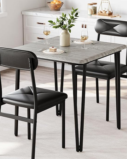 Dining Table for 2, Small Square kitchen Dinner Table Set for 2,Space Saving Wood Modern Dinette With Upholstered,Dining Room Furniture for Breakfast Nook, Apartment,Home Office Small Space,3 Piece - LeafyLoom