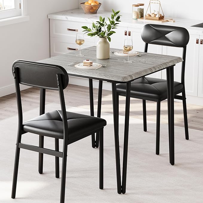 IDEALHOUSE Black Dining Table for 2-Small Square kitchen Dining Dinner Room Tables Set,Space Saving Wood Modern Dinette Accent Furniture for Breakfast Nook, Apartment,Home Office Small Space, 3 Piece - LeafyLoom
