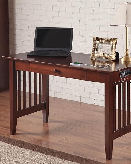 AFI AH12224 Mission Desk with Drawer and Charging Station, Walnut - LeafyLoom