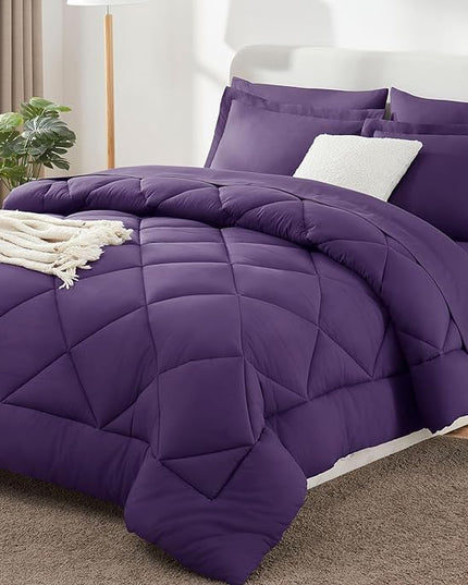 CozyLux Queen Comforter Set with Sheets 7 Pieces Bed in a Bag Purple All Season Bedding Sets with Comforter, Pillow Shams, Flat Sheet, Fitted Sheet and Pillowcases - LeafyLoom