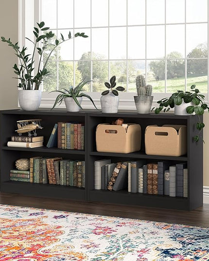 Bush Furniture Universal Small 2 Shelf Bookcase in Black - Set of 2, Matching Storage and Display Bookshelves for Home Office or Living Room Organization - LeafyLoom