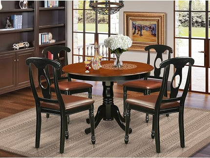 East West Furniture HLKE5-BCH-LC 5 Piece Kitchen Table & Chairs Set Includes a Round Dining Room Table with Pedestal and 4 Faux Leather Upholstered Dining Chairs, 42x42 Inch, Black & Cherry - LeafyLoom